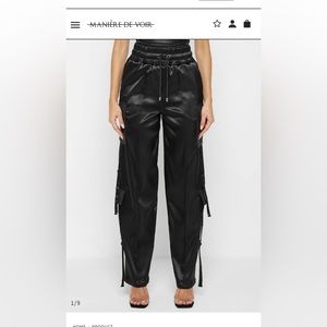 Satin & Vegan leather Cargo trousers